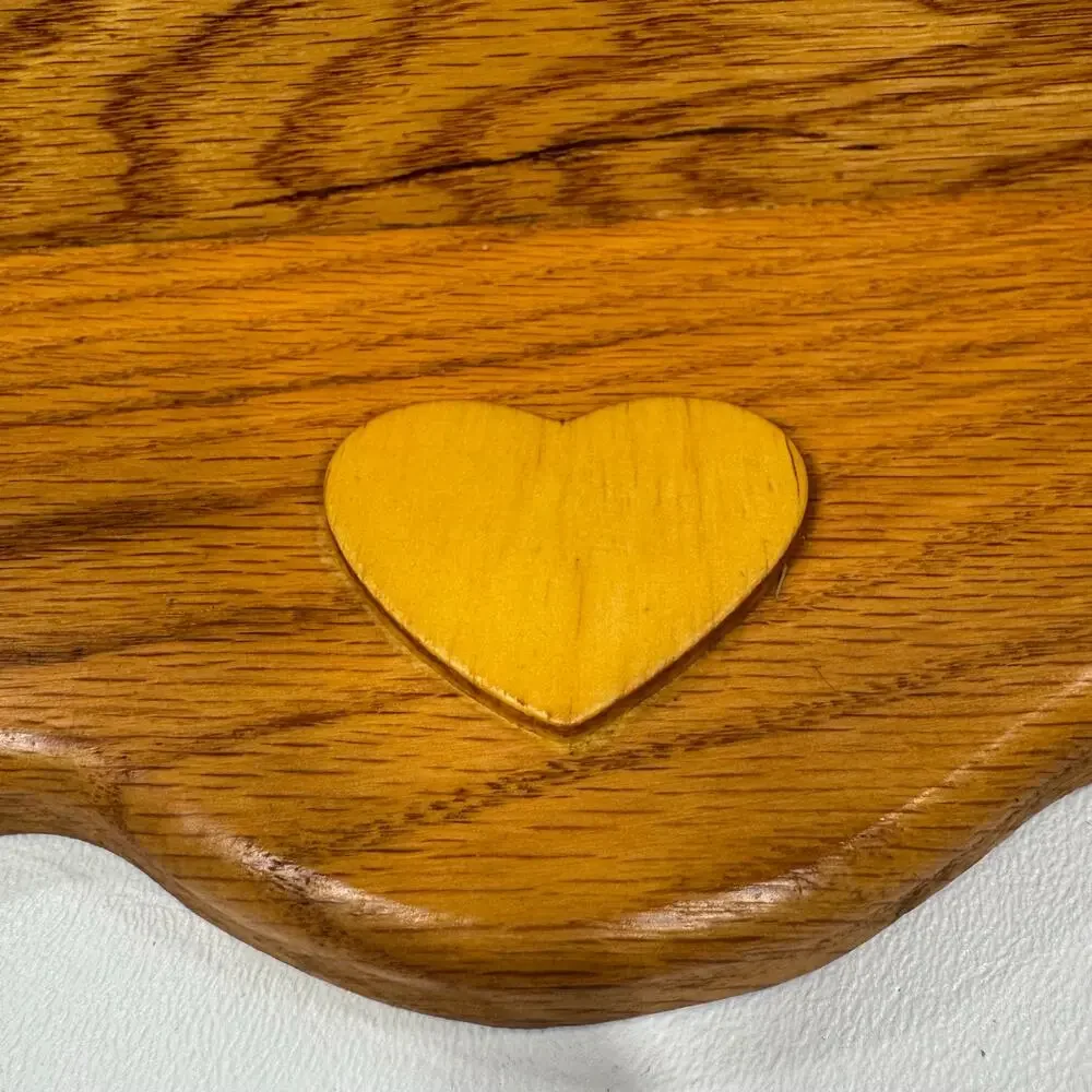 Vintage Solid Oak Wall Shelf Heart Inlay Peg Rack Country Farmhouse Plate Cutout